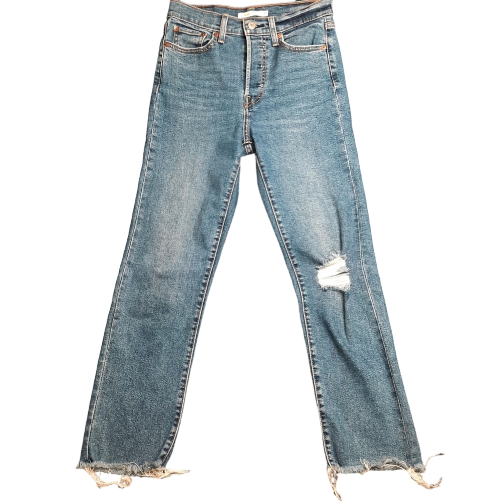 Levi's Wedgie Straight Raw Hem Ankle/Crop Blue Jeans SZ 27